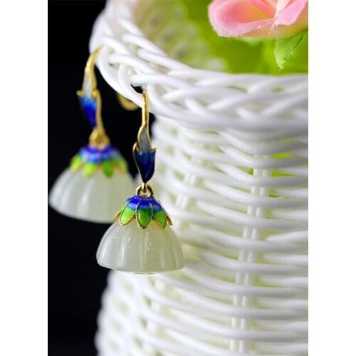 2018 Earings Fashion Jewelry Handmade Real 925 Sterling Earrings For Women Cloisonne Lotus Drop Retro Beautiful Fine Jewelry