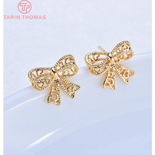 6PCS 11x10MM 24K Gold Color Brass Butterfly bow Stud Earrings High Quality Diy Jewelry Findings Accessories