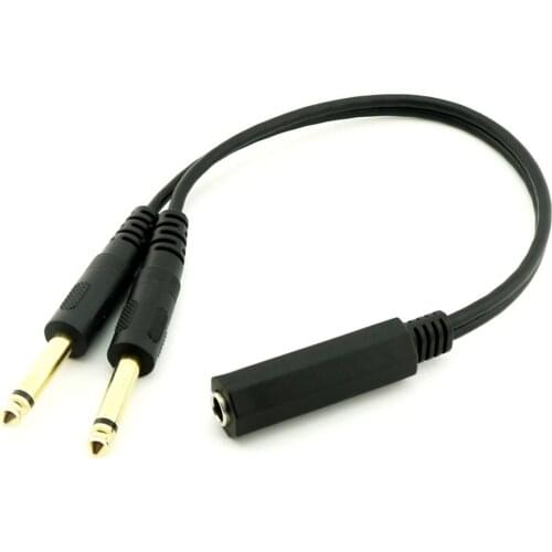 6.35mm 1/4 inch Stereo TRS Female to 2 Dual 6.35mm Mono TS Male Y Splitter Cable