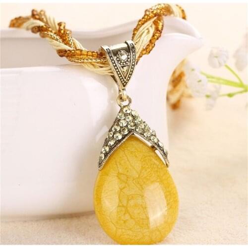 Bohemia Vintage Big Stone Layered Pendant Necklace Statement Maxi Collar Female Choker Necklace Accessories