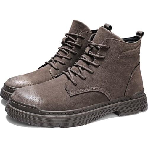 Men High Quality Leather Boots Male Spring Casual Motorcycle Ankle Botas Hombre Men Lace-Up Basic Boots Man Fashion Men Boots789