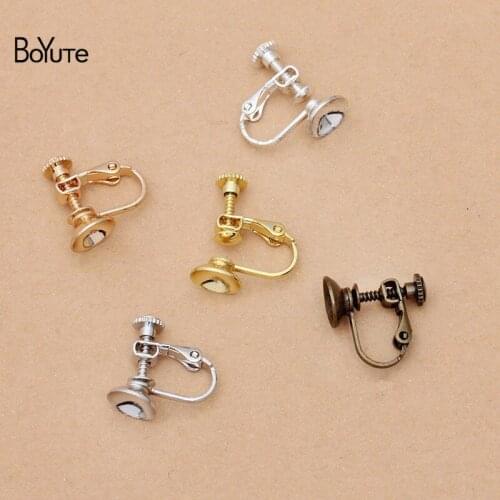BoYuTe (20 Pieces/Lot) 14*17MM Metal Brass No Pierced Screw Ear Clip with 8MM Cup Base Diy Handmade Earrings Accessories