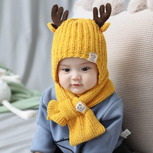 Childrens Wool Hat Scarf Suit Baby Masculine Girl Antler Warm Hat Two Piece Set