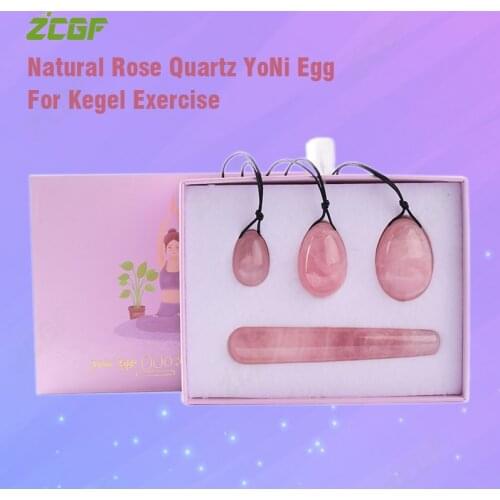 Dropshipping Natural Rose Quartz Yoni Egg Wand Set Vaginal Muscles Tightening Ball Kegel Egg Women Kegel Exerciser Jade Eggs