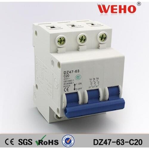 DZ47-63-C20 Quality Products (C45N) 3P 20A Electrical Switches Fire Protection Devices Mcb