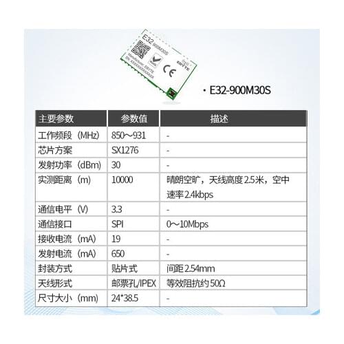 E10-915MS30 1W high-power SI4463 wireless module |915MHz remote 915M ultra SI4432 RF transceiver 30dBm