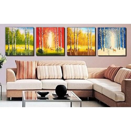 The Four Seasons Landscape Group Oil Paintings Handmade Wall Art Picture No Frame Home Decorative Painting Birch Forest Painting