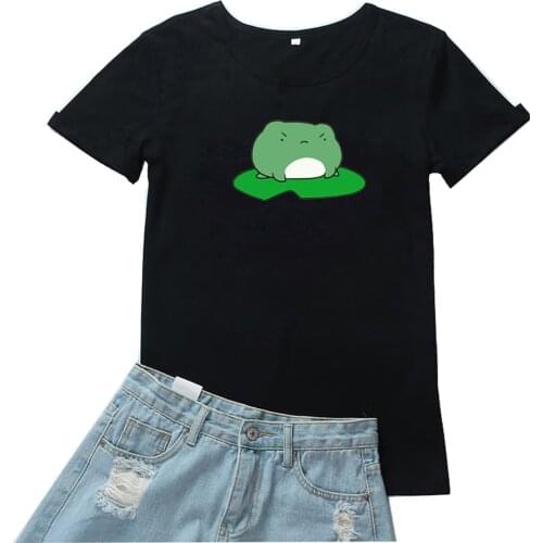Get Ready To Jump Tshirt Women Cute Frog Pattern Women Tee Funny Cartoon Print Camiseta Mujer Loose Round Neck Women Tshirts