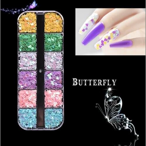 Butterfly Flake Sequin Chrome 3D Butterfly Holographic Nail Sequins Flakes Sparkly Slices Glitter Manicure Nails Art Accessories