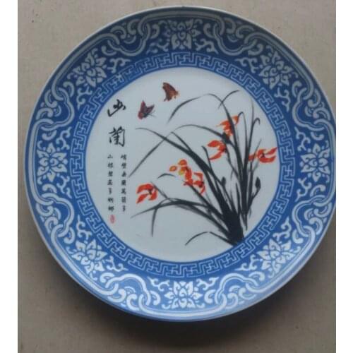 Exquisite Chinese Handmade Archaistic Porcelain Plate Painted With Beautiful Orchid