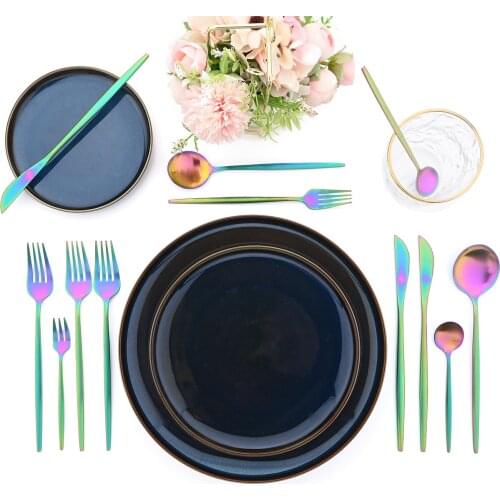 JANKNG Colorful Flatware Set Rainbow Cutlery Set Stainless Steel Rainbow Flatware Set Tableware Set Knife Fork Spoon Silverware