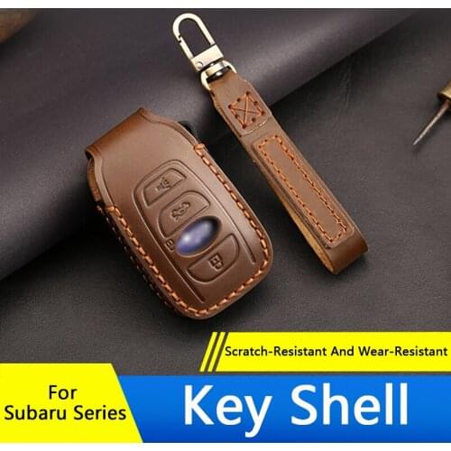 QHCP Leather 4 Buttons Car Key Fob Full Cover Case Skin Bag Shell Key Chain Holder Car Accessories For Subaru Series