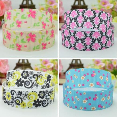 10 Yards 22mm 7/8" Pretty Flowers Girls Printed grosgrain ribbon hair bow Headwear DIY hair accessories retail