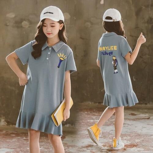 Summer Dress for Big Girls 2021 New Kids Lapel Cotton Sports Casual Dress Spring Autumn Korean Ruffles Princess Dress for Girl