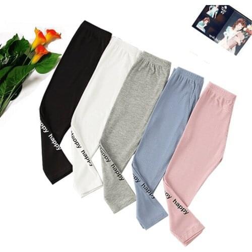 Summer Fashion Girls' Leggings Sweet Child Ice Silk Letters Print All-Match Cropped Trousers Kids Clothing For 2-10 Years Old