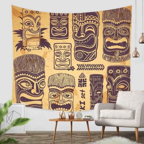 Simsant Hawaiian Maya Tribal Tiki Mask Sculpture Tapestry Ancient Egypt Mythology Totem Tribe for Bedroom Decor