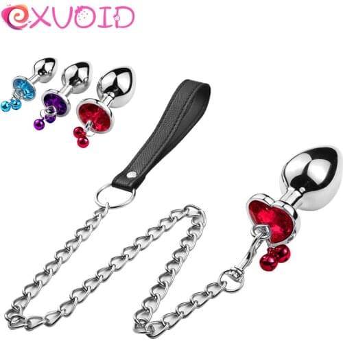EXVOID Crystal Jewelry Base Bell Anal Plug Butt Plug Metal Traction Chain Sex Toys for Women Men Erotic Beads Prostate Massager