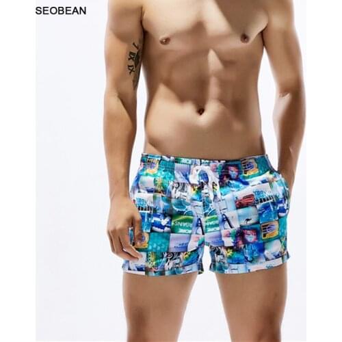 SD1 seobean swimwear men cartoon print beach board men swim trunk boxer shorts briefs men swimsuit sunga quick day leisure short