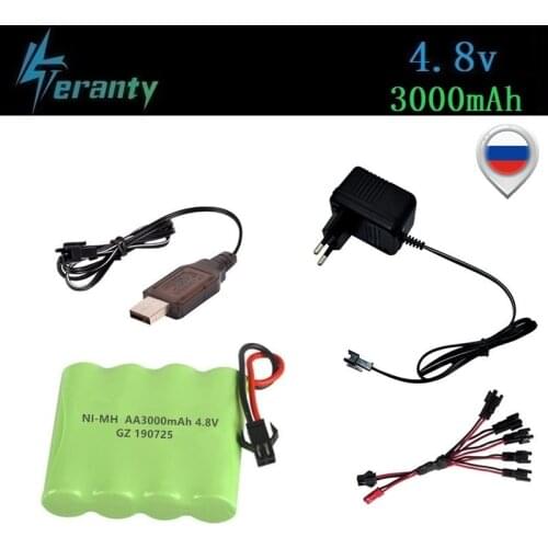 SM Plug ) 4.8v 3000mah NiMH Battery + Charger For Rc toys Cars Tanks Robots Boats Guns Ni-MH AA 4.8v Rechargeable Battery Pack