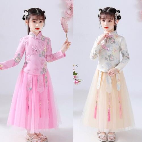 Toddler Baby Kids Girls embroidery Refreshing Color qipao Cheongsam Dress Lunar Chinese New Year Tang Suit Tulle Princess Dress