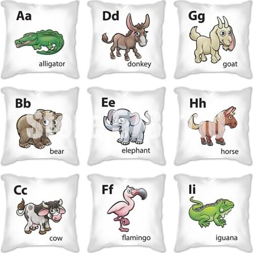 Sheep mouse parrot fish zebra Cushion Covers Coffee English Alphabet Print Pillows Case Nordic Fashion Sofa Decorative Pillows