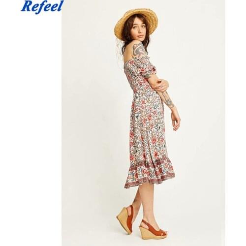 Spring Summer women midi dress elastic slim with bow tie rayon fabric bohemian long dress femme vestidos