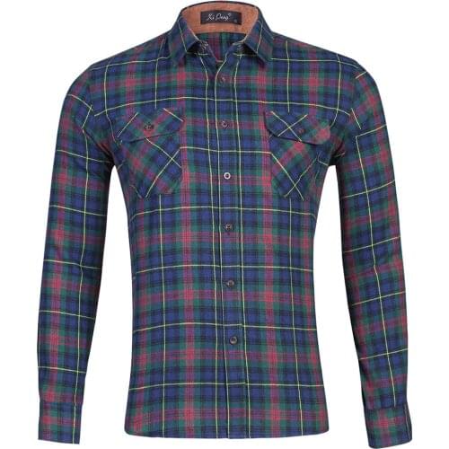 Cotton fleece Shirt Men Checked Plaid Shirts Casual long sleeves dress shirt for men Double Pocket Chemise Homme korean shirt