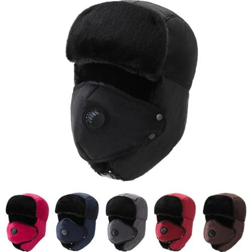 Winter Thick Russian Bomber Hat Earflap Breathable Detachable Mask Hats Women Men Cold Winter Warm Fur Headwear Ski Ushanka Caps