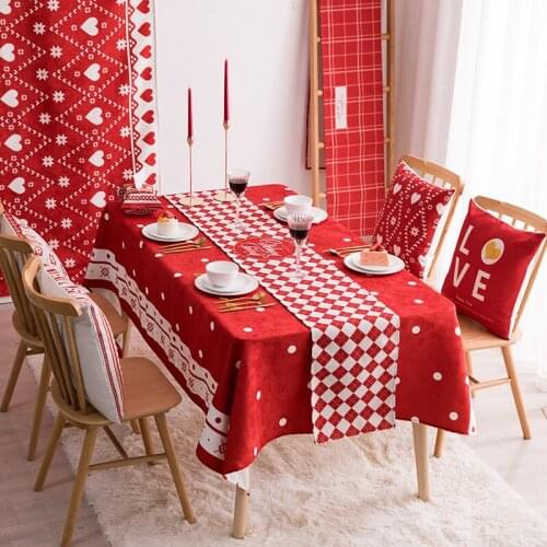 Christmas New Year Red Tablecloth Rectangle Waterproof Table Cover Fabric Coffee Table Cover Home Dining Tablecloth Decoration
