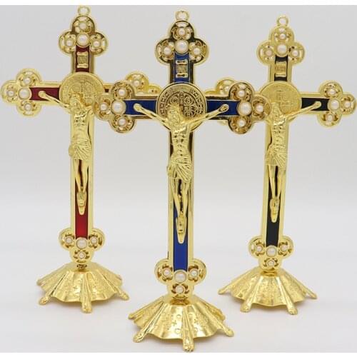 HeyMamba Christ Catholic Jesus Statue Figurine Church Relics Jesus on the Stand Cross Wall Crucifix Antique Home Chapel Decor