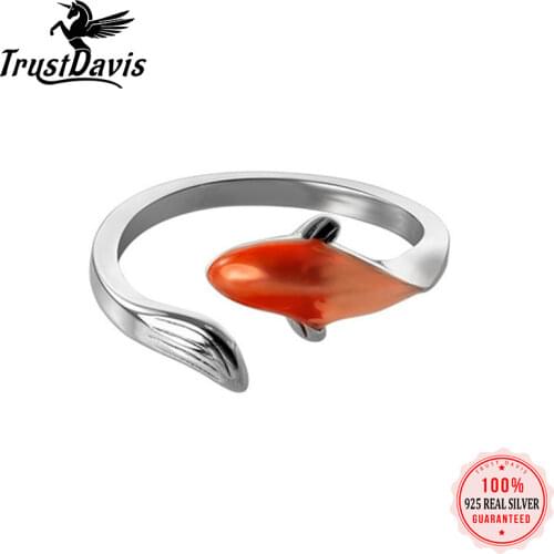 ElfoPlataSi MInimalist Genuine 925 Sterling Silver Fashion Sweet Carp Opening Ring For Fashion Women Wedding Ring Jewelry DD1004