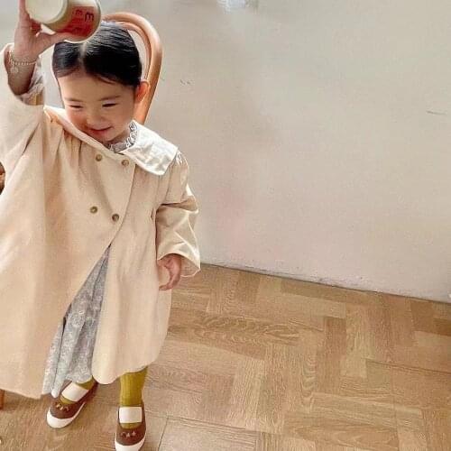 Outerwear coat turn down collar cotton casual new elegant sweet fashion koren spring autumn children girls clothes for kids