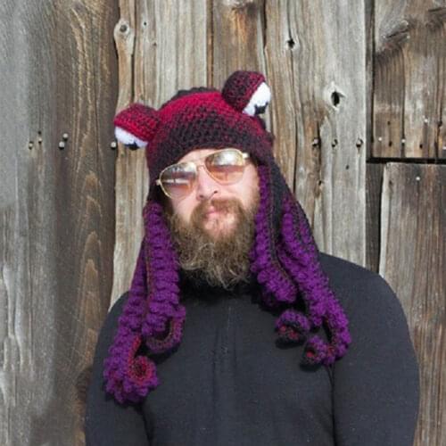 New Year Halloween Christmas Couple Hand Knitted Knitted Wool Hat Party Fun Tricky Headwear Octopus Hat Dropshipping