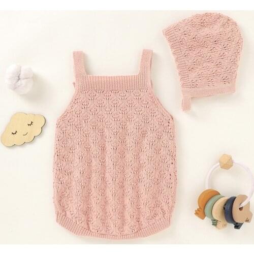 Toddler Baby Girl Knit Romper Sleeveless One Piece Bodysuit Jumpsuit With Hat Fall Winter Outfits Clothes For Kids New Style