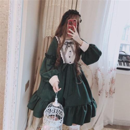 Japanese Loli Sweet Lolita Long Sleeve Dress Small Cute Fairy Schoolgirl Dresses Gothic Streetwear Women Kawaii Clothing Vestido