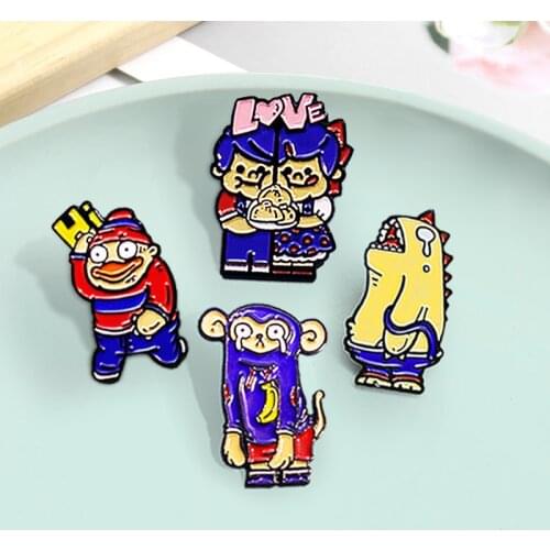 Funny Animal purple Brooch Enamel Pins HI LOVE Boys and girls Sad monkey dinosaur goose Brooches Lapel Badge Jewelry for Friends