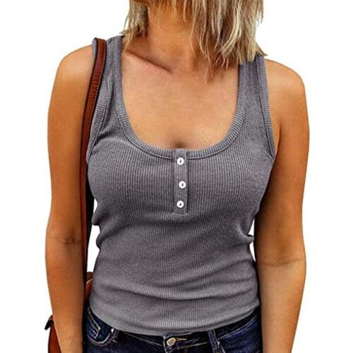 Women Spring Summer Fashion Button Placket Front Knit Underwaist Vest Blouse Top Front Knit Underwaist Vest Blouse Top