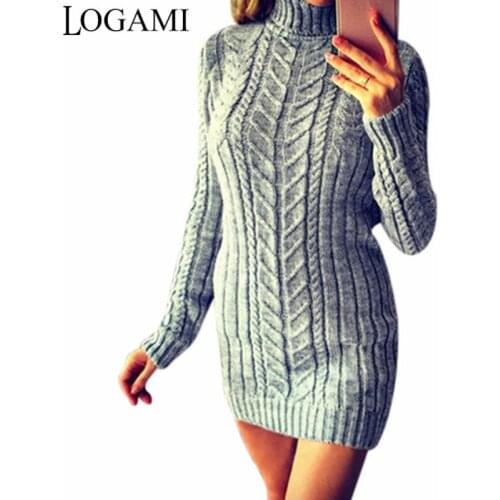 LOGAMI Womens Turtleneck Sweater Dress Long Sleeve Sexy Bodycon Dresses Woman Mini Sweater Dress Pullover
