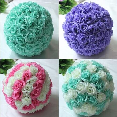 17cm/6.8 inch Tiffany Blue Flower Ball Centerpieces Silk Rose Decorative Hanging Flower Ball Wedding Kissing Ball Party bouquet