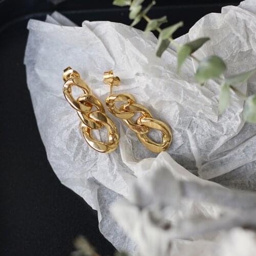 2021 Vintage 18K Gold Distorted Chains Stud Earrings for Women Hyperbole Stainless Steel 925 Silver Sterling Jewelry for Girls