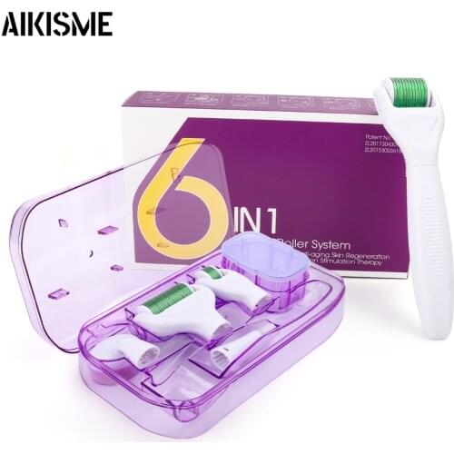 6 in 1 Microneedle Derma Roller Kit for Face and Body 300/720/1200 Titanium Dermaroller Micro Needle Facial Roller Skin Care