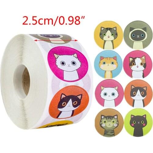 500pcs/roll Cute Cat Kitten Stickers 1inch Seal Label for Scrapbooking Envelope H58C