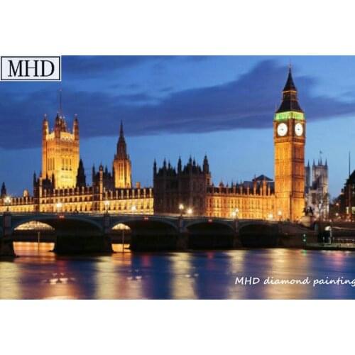 MHD Full Square Diamond Painting London Big Ben Clock Scenery New 3D Diamond Embroidered Mosaic Cross Stitch Decoration Kit