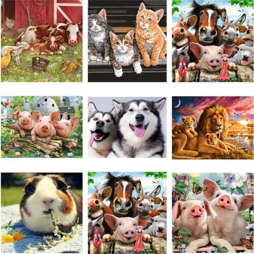 5D DIY Diamond Painting Full Round Diamond Cross Stitch Kits Animal Pattern Cat Pig Tiger lion Dog Diamond Embroidery Home Decor
