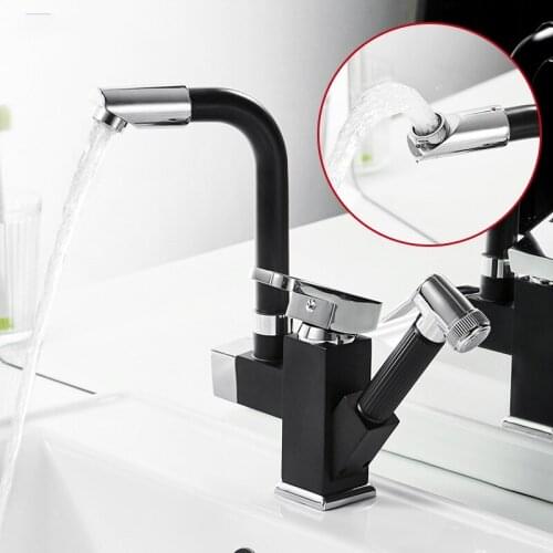 Black Kitchen Pull Out Faucet Bidet Spray Deck Mounted Hot Cold Mixer Basin Tap 360 Rotation Swivel Bathroom Sink Crane Shower