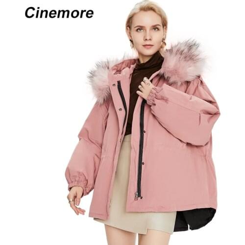 Cinemore 2020 Womens down jacket Pink short duck down to keep warm Parker fur collar detachable coat women winter