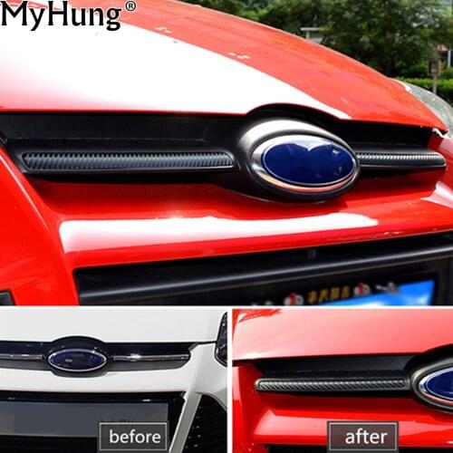 Head Decorator Carbon Fiber Cover Sticker Front Grille Molding Lid Trim Air Intake Grid Strip for Ford Focus 2012 Car Styling