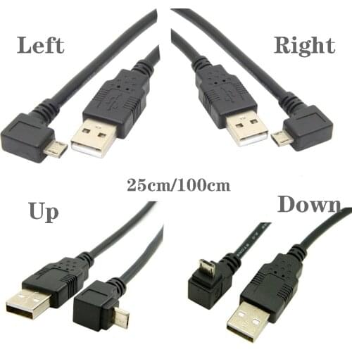 90 Degree angle Micro USB Cable Micro to USB2.0 male data & charge cable for mobile phone black color