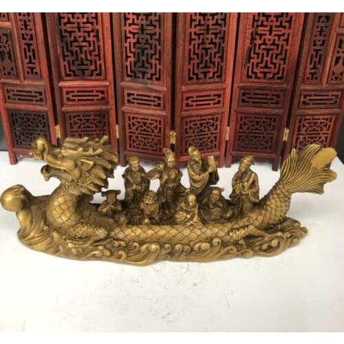 China archaize brass Dragon boat eight immortals crafts statue