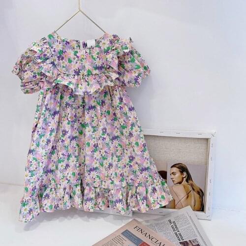 Gooporson Summer Kids Dresses for Girls Fashion Korean Flower Short Sleeve Princess Dress Cute Ruffles Children Costume Outfits